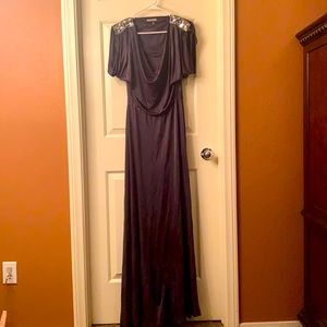 Marlene Birger Evening Dark Gray Sleeveless  Maxi Dress Shawl neckline. Small